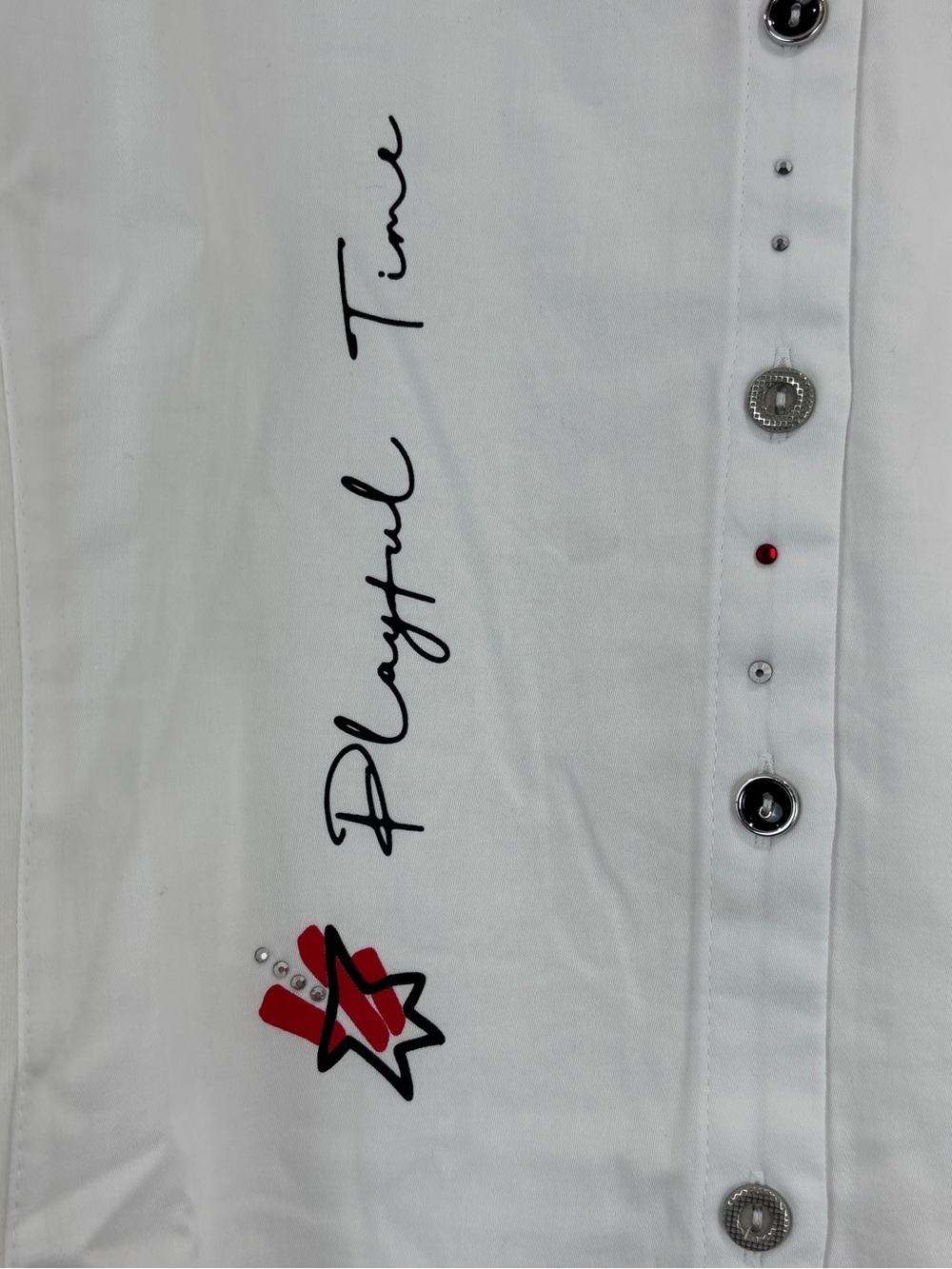 Dolcezza White Button Front Shirt M Artsy Graphic Pocket Collared Modern Art Top - Picture 7 of 17